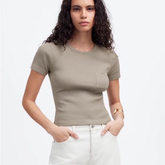 Madewell Tops - Madewell Garment-Dyed Ribbed Crewneck Pocket Tee